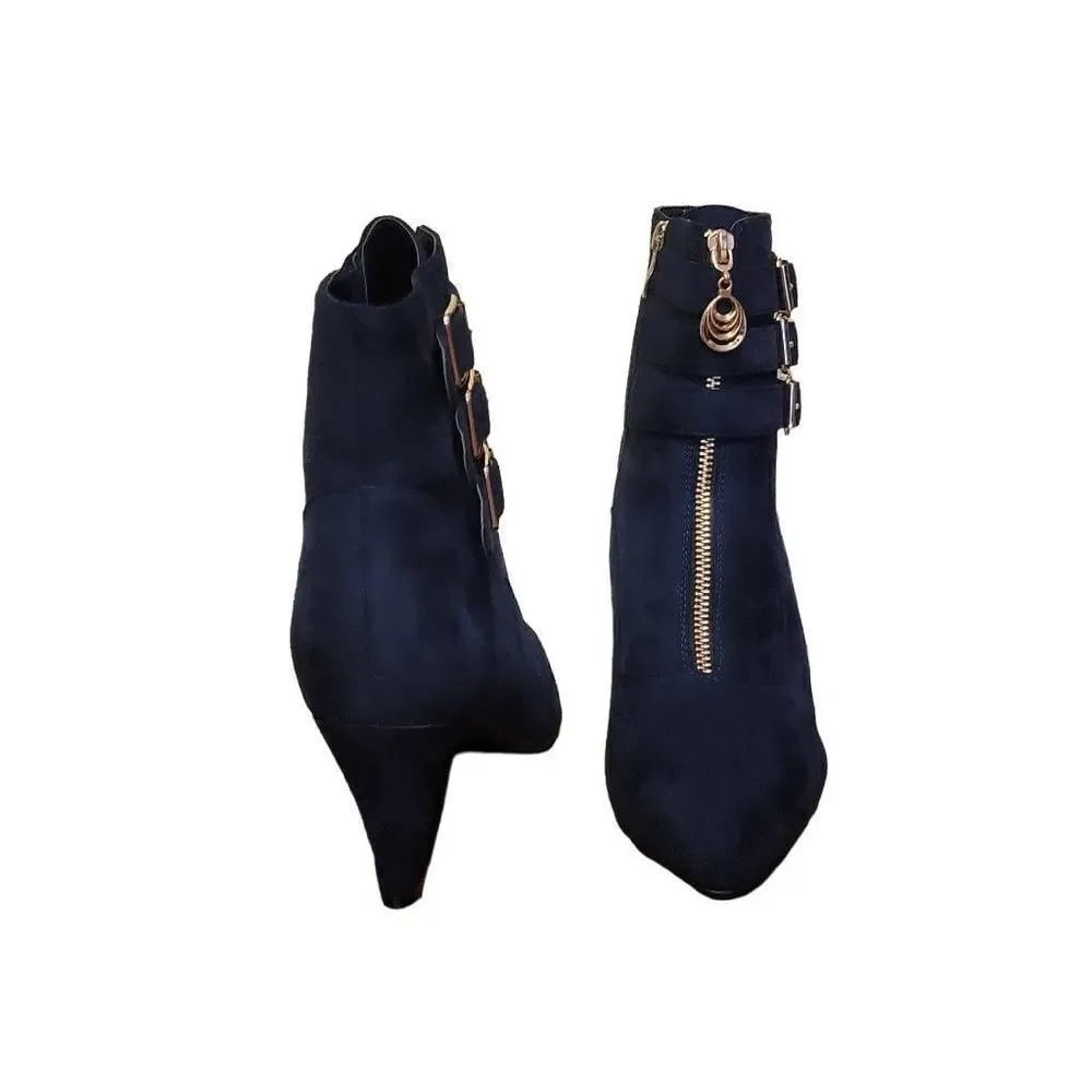IDIFU Suede Pointed Toe Heeled Booties - Picture 8 of 13